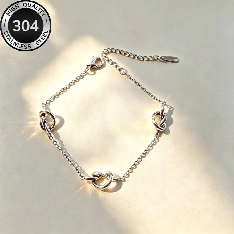 TEMU High Quality Hypoallergenic 304 Stainless Steel Knot Chain Bracelet For Women Anti Tarnish Simple Elegant Comfortable Versatile Suitable For