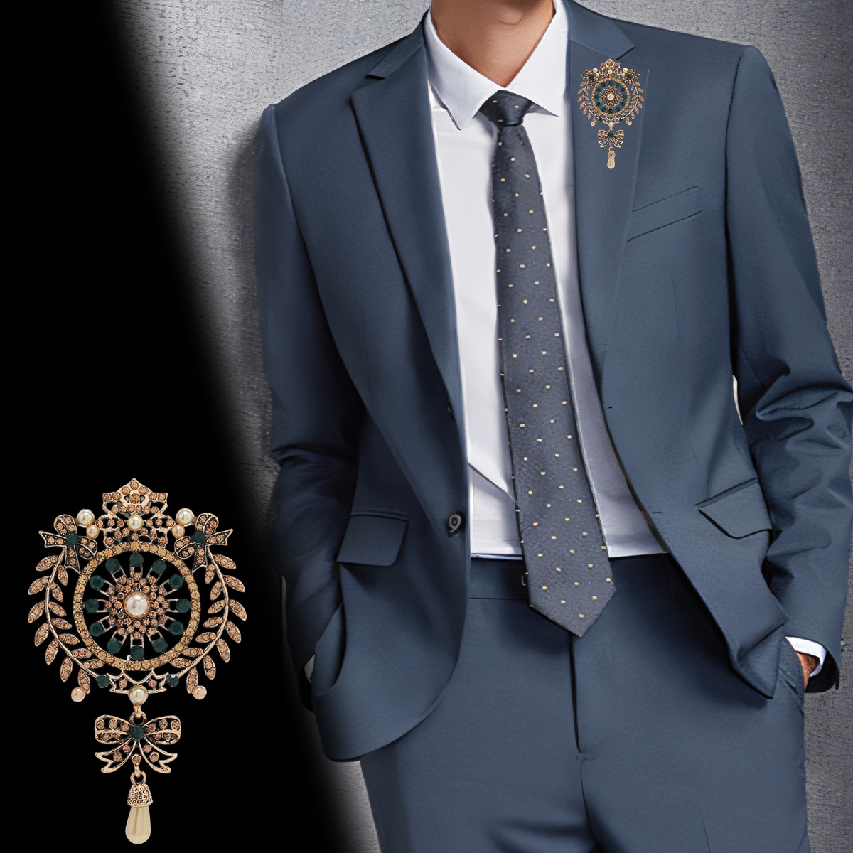 E-shop Vintage Strass-Brosche - Elegante Grüne Schleifenbrosche