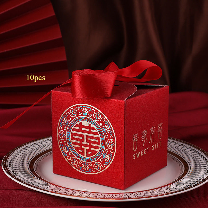 E-shop 10er-Pack chinesischer Stil Papierbonbonboxen mit Bändern, hochwertige Hochzeitsgeschenkboxen, Verlobungsspezialität Geschenkverpackung, leere
