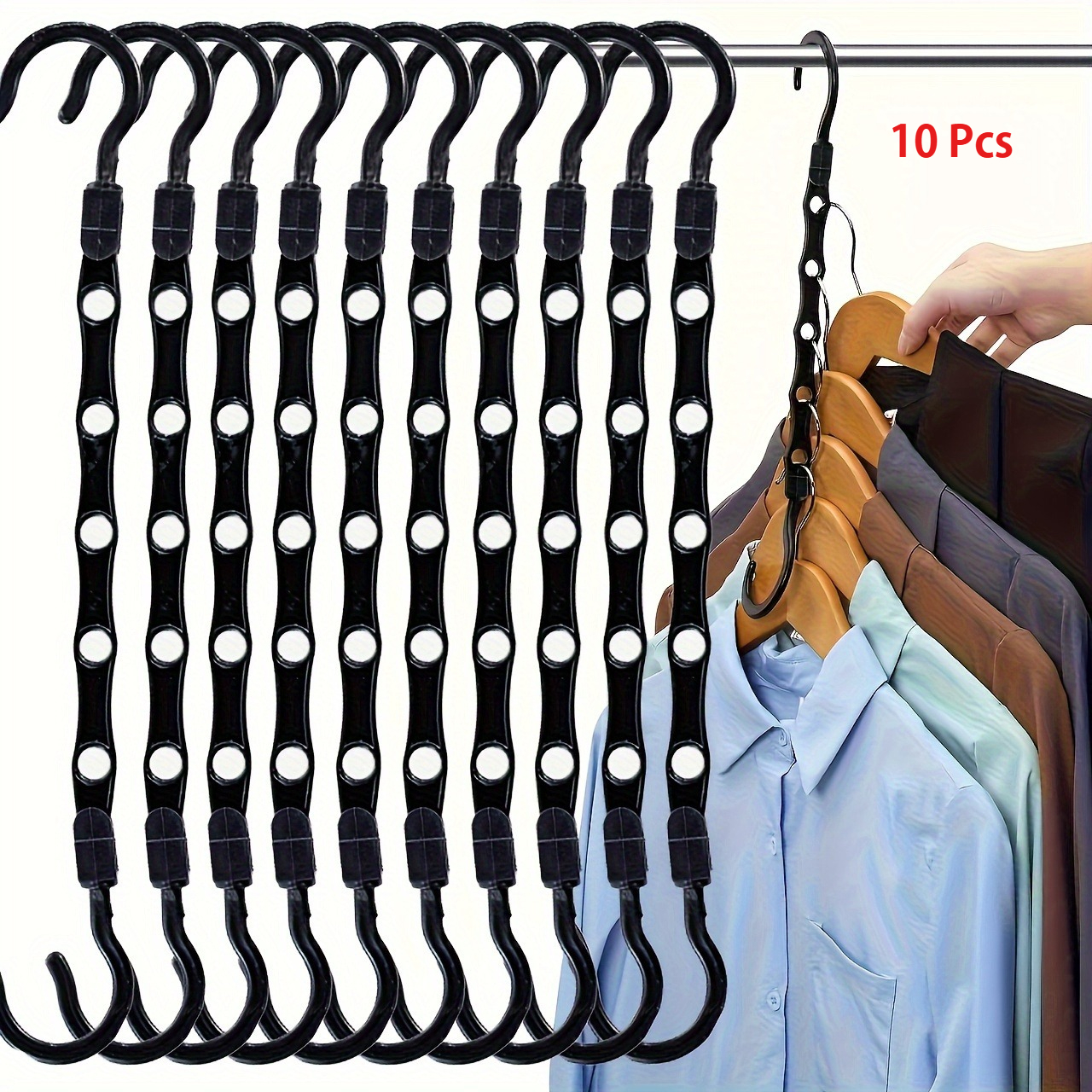 Image of 10pcs Space-saving Hangers - Closet Organizer For Bulky Clothes - Premium Sturdy Plastic Multi-hangers, Perfect For Wardrobe & Clothing Store Display
