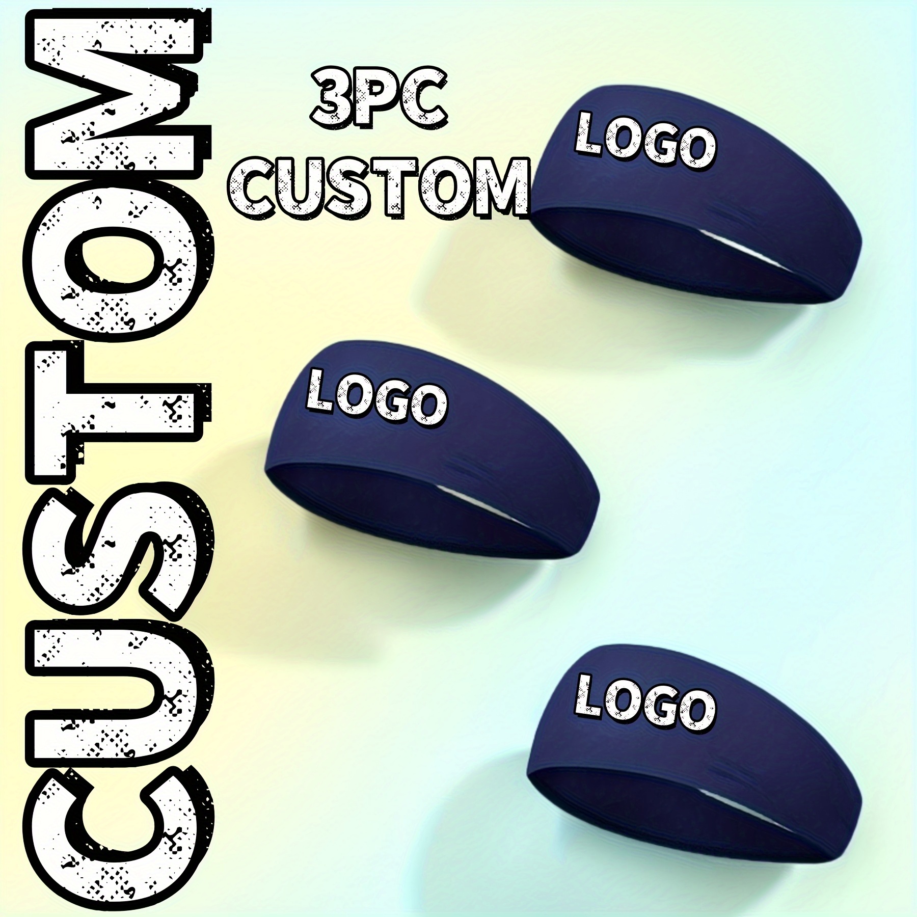 TEMU 3 Custom Yoga Headbands- Unisex Non-slip Sweat-absorbing Headbands, Lightweight Personalized Text/logo Design, Black, Yoga Additions, Fitness