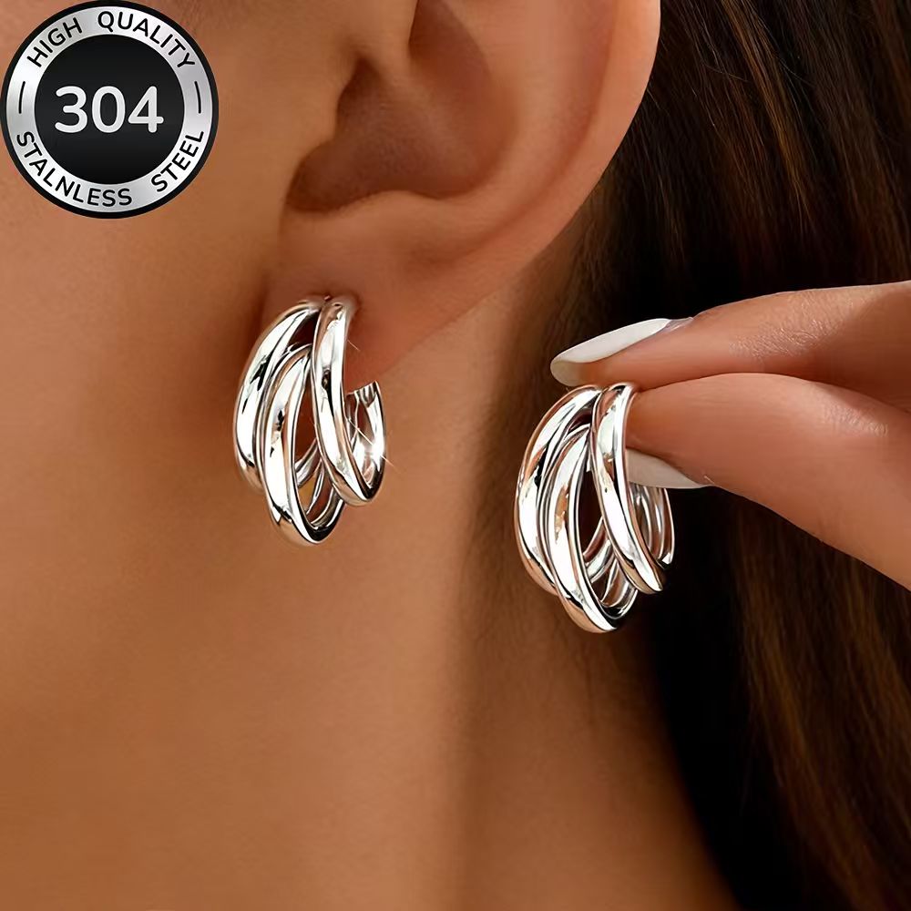 TEMU Pendientes dorados hipoalergénicos de acero inoxidable 304 de calidad, pulidos, resistentes a la decoloración, y elegantes, pendientes de moda