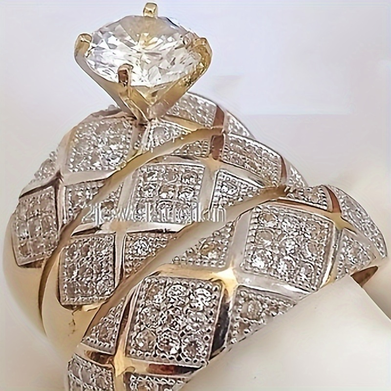 TEMU Elegant 3pcs Ring Set - Ideal For Weddings, Engagements & Anniversary Gifts | Stylish Love Symbols