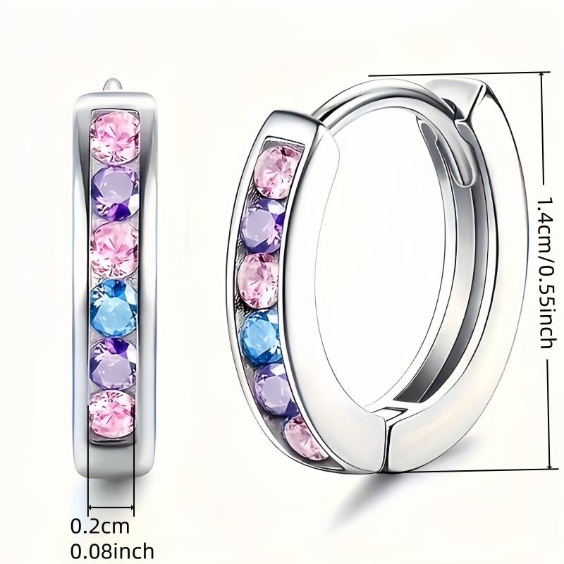 Women's Multicolor Zirconia Huggie Hoop Earrings, Elegant Style