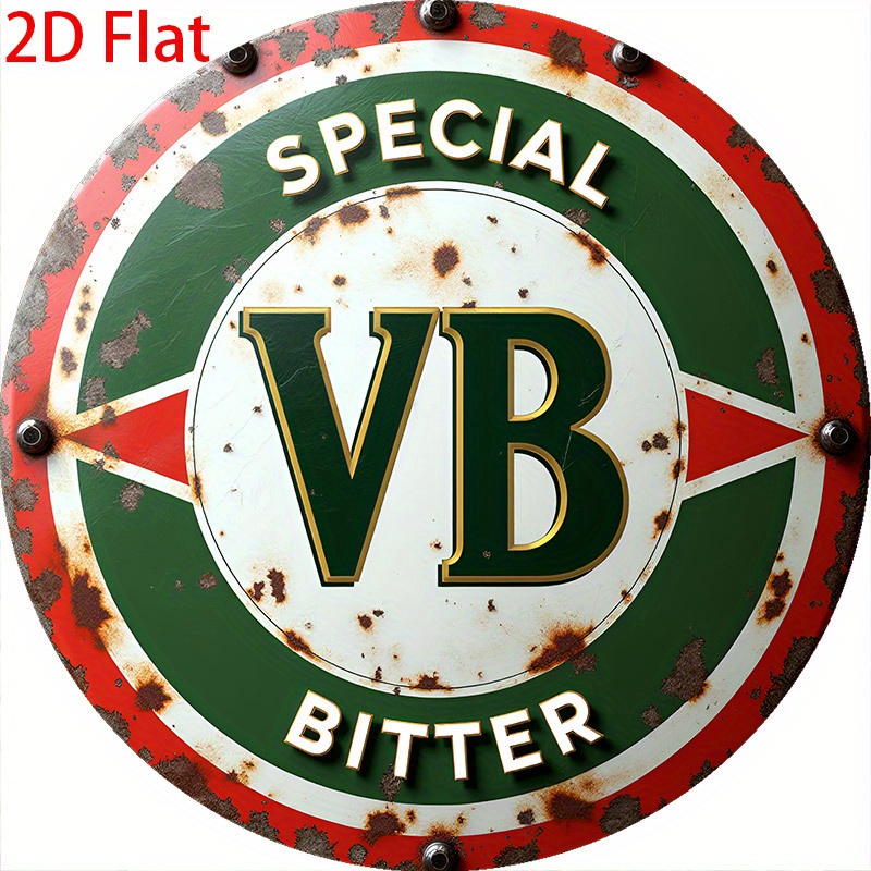 TEMU 2d Flat - 【2d Flat】 2d Flat - [2d Flat] 2d Flat Printing 1pc Metal Iron Sign 2d Flat - Vintage Round Sign - 8x8 Inch, "special Vb Bitter" Retro