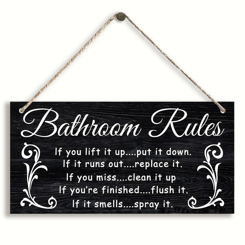 Rustic &#39;Bathroom Rules&#39; Wooden Plaque - 7.8&quot; Retro Hanging Sign for Home &amp; Outdoor Decor, Perfect for Parties &amp; Celebrations (Includes Rope)