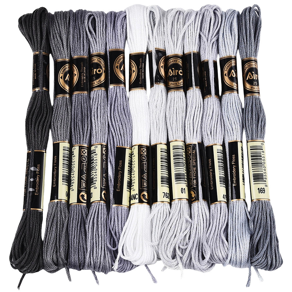 TEMU 1set 6-ply Polyester Embroidery Floss Cross Stitch Threads Dyed Gradient Color/christmas/autumn Gray 0.5mm About 8.75 Yards(8m)/ 12 Skeins
