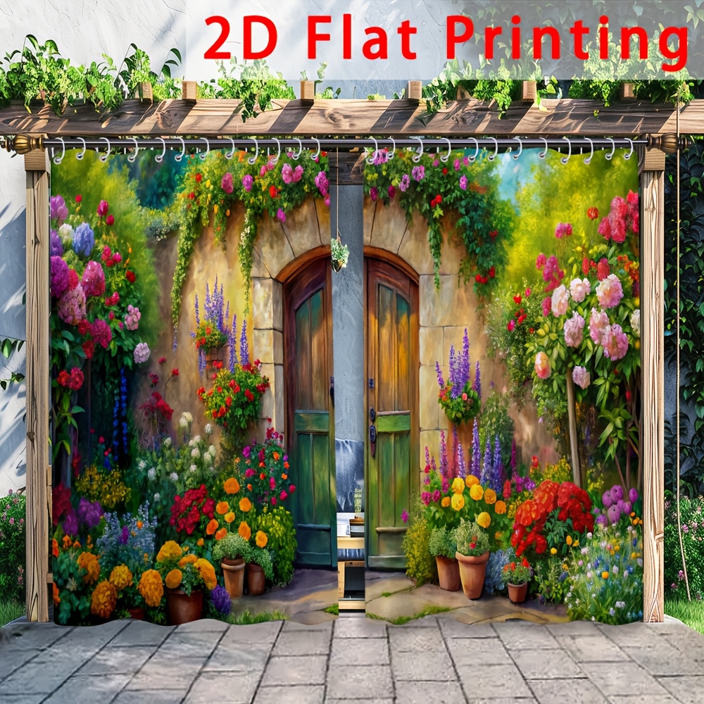 TEMU 2d Flat Printing, Outdoor Curtains, 2d Flat Print, 2pcs Set, With Floral Patterns, Suitable For Gardens, Courtyards, , And , Providing Sun