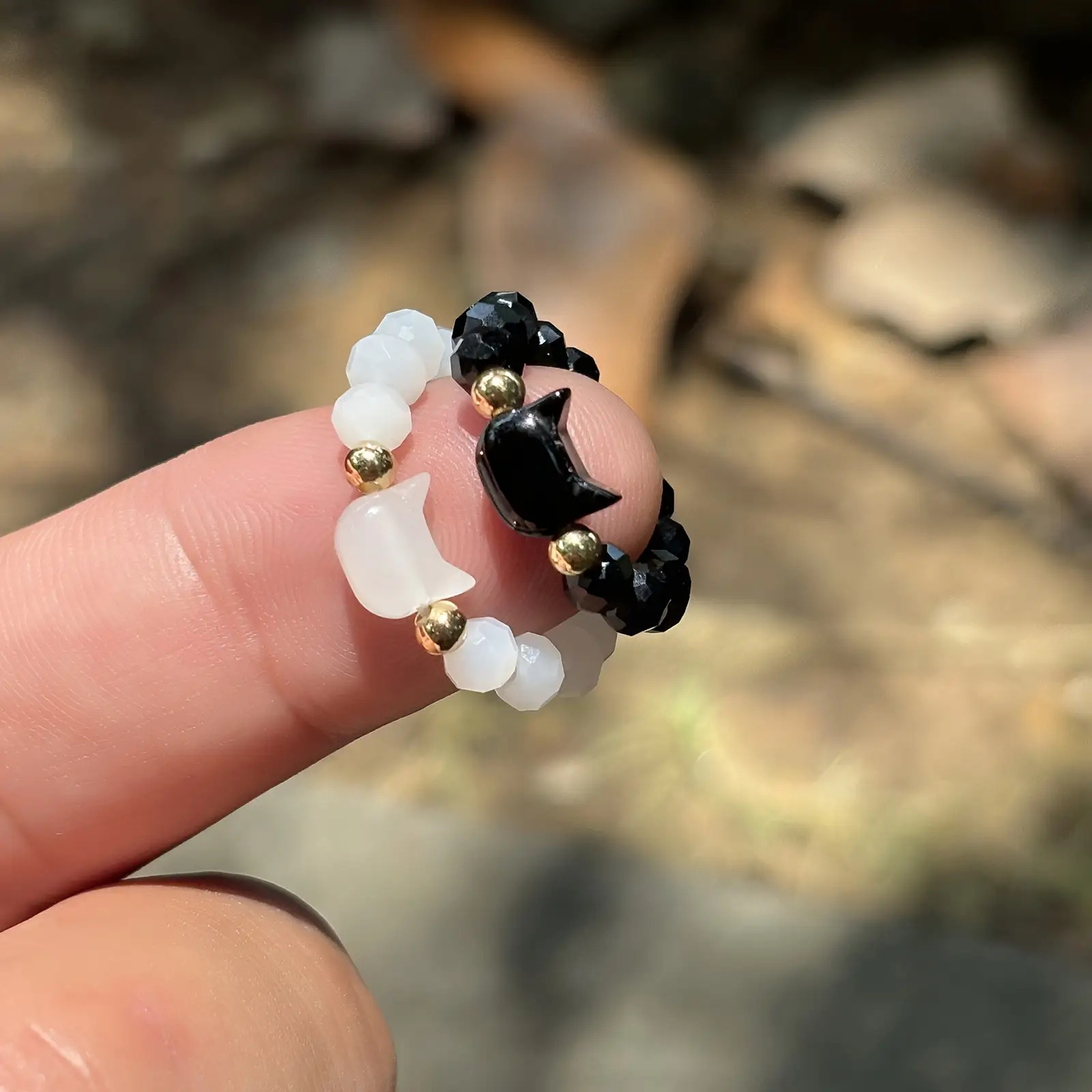TEMU Conjunto de 2 anillos de gato y negro, elasticidad ajustable, diseño moderno