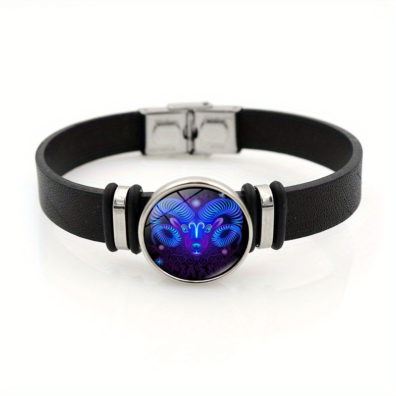 Constellation Bracelet For Men And Women Cross Border Hot Selling Black Pu Bracelet Hand Accessories Birthday Gift