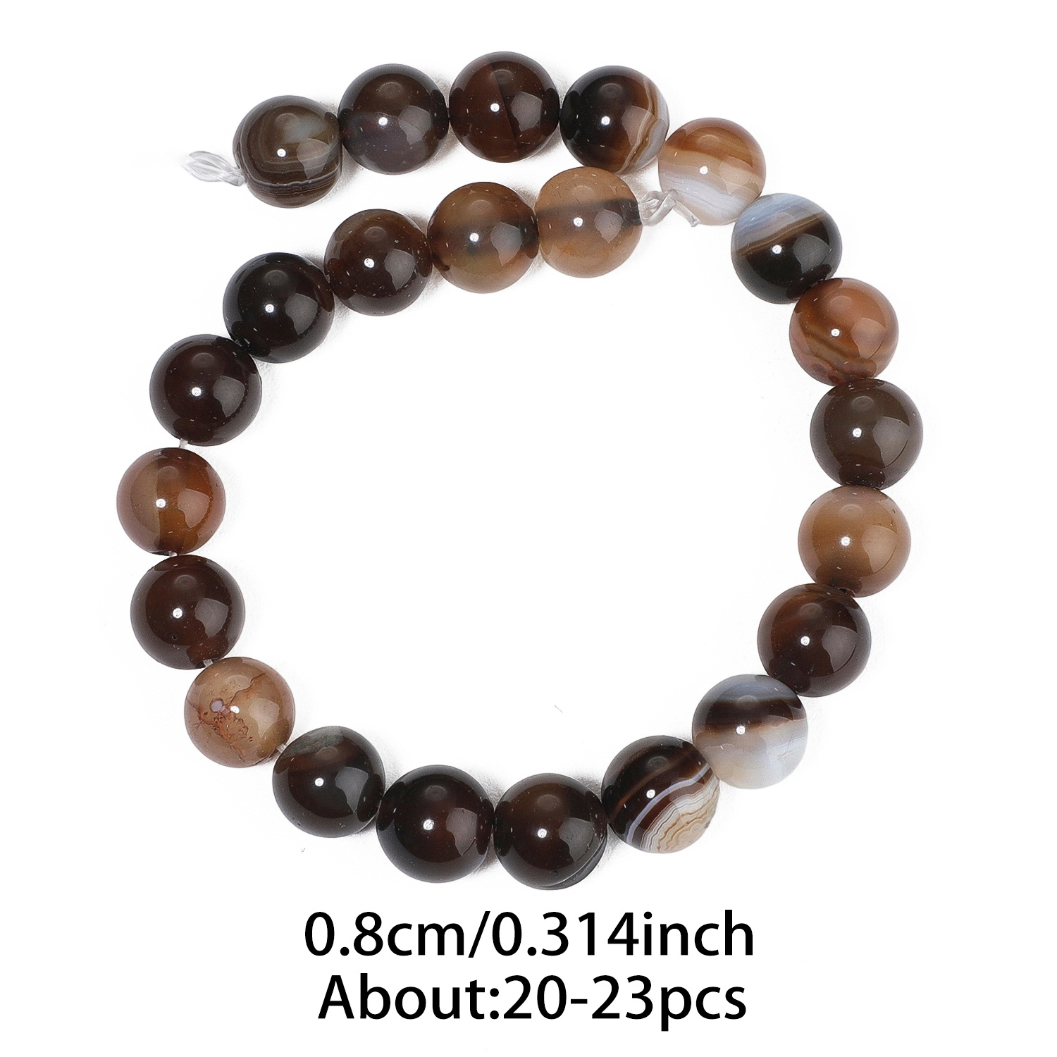 TEMU 6/8/10mm Natural Stone Coffee Striped Agate Beads - Round Cylindrical Suitable For Making, Loose Beads With Base For Bracelets, Necklaces,