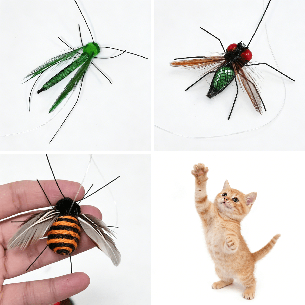 TEMU 3pcs + Grasshopper + Fly Cat Toy Interactive Cat Toy With Realistic Insect Design - No Batteries Needed For Indoor Play And Exercise, Cat Teaser