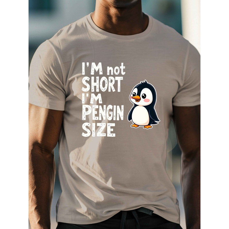 

Men's " Short, I'm Penguin Size" Graphic Tee - Casual Crew Neck Short Sleeve, Lightweight Polyester Summer Shirt With Adorable Penguin Illustration, Penguin Gifts