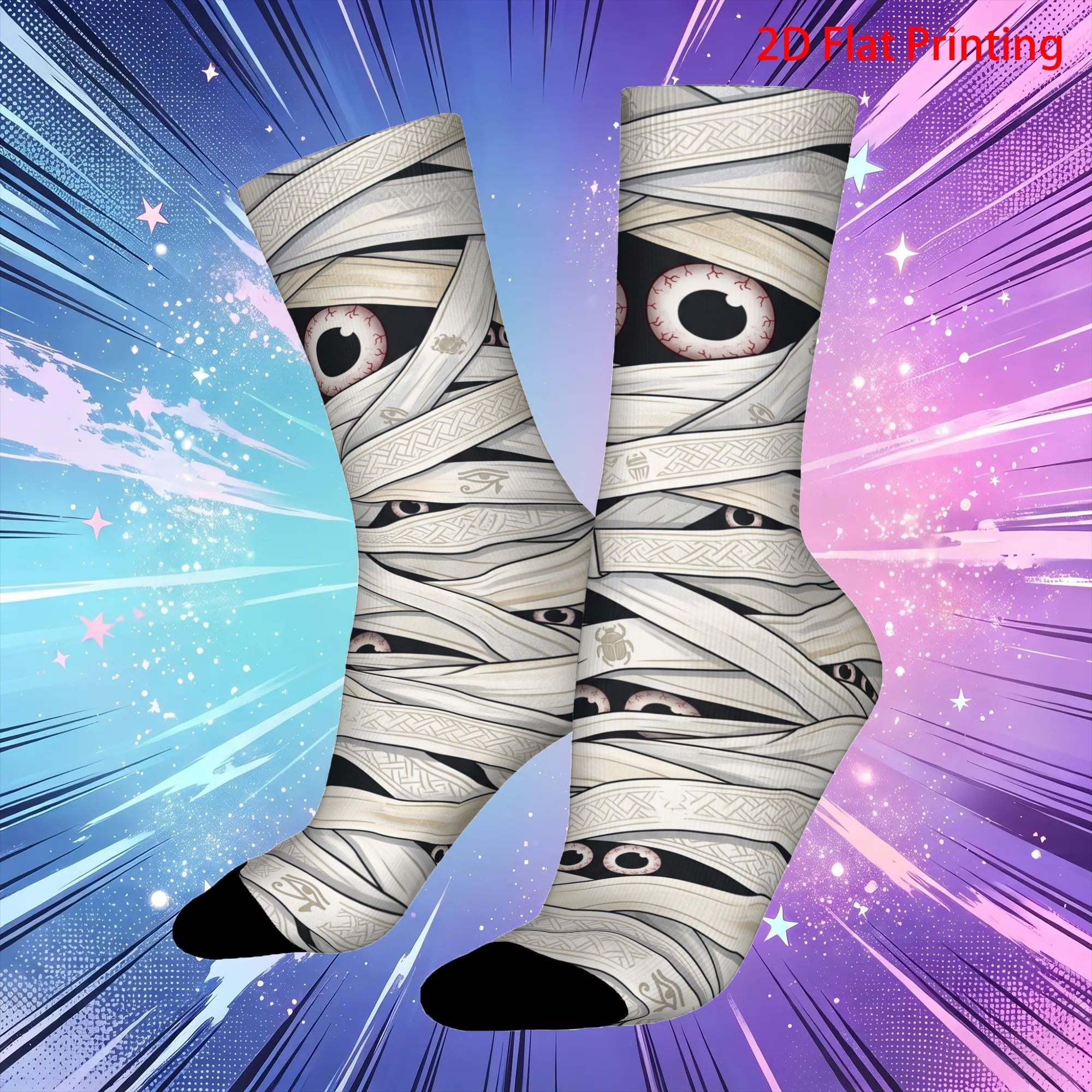 TEMU 1 Pair 2d Flat Printing Funny Crazy Sock For Men Wrap With Spooky Eyeballs Hip Hop Harajuku Happy Halloween Happy Quality Pattern Printed