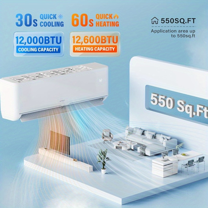 Mini-Split AC 12000 BTU avec pompe à chaleur en blanc