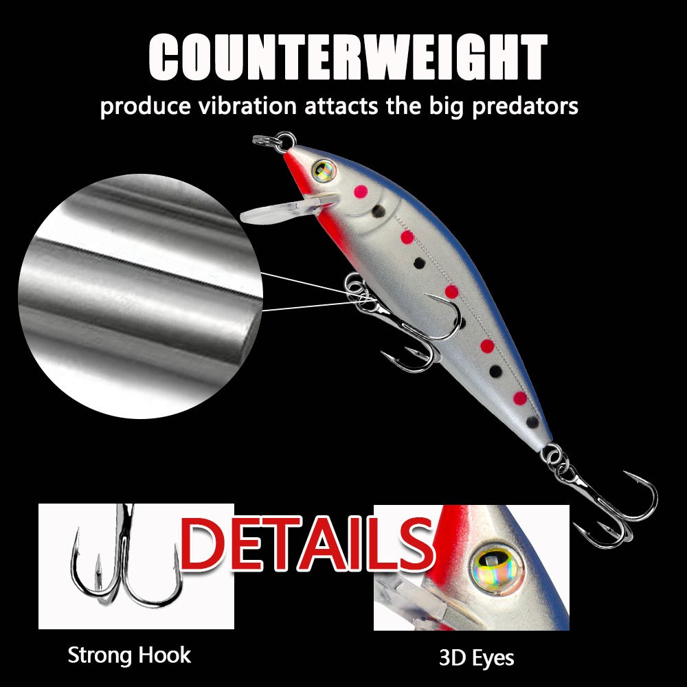 11 piezas de señuelo minnow hundible realista para lanzamiento largo,   las   de agua,   y   Detalles del producto 3