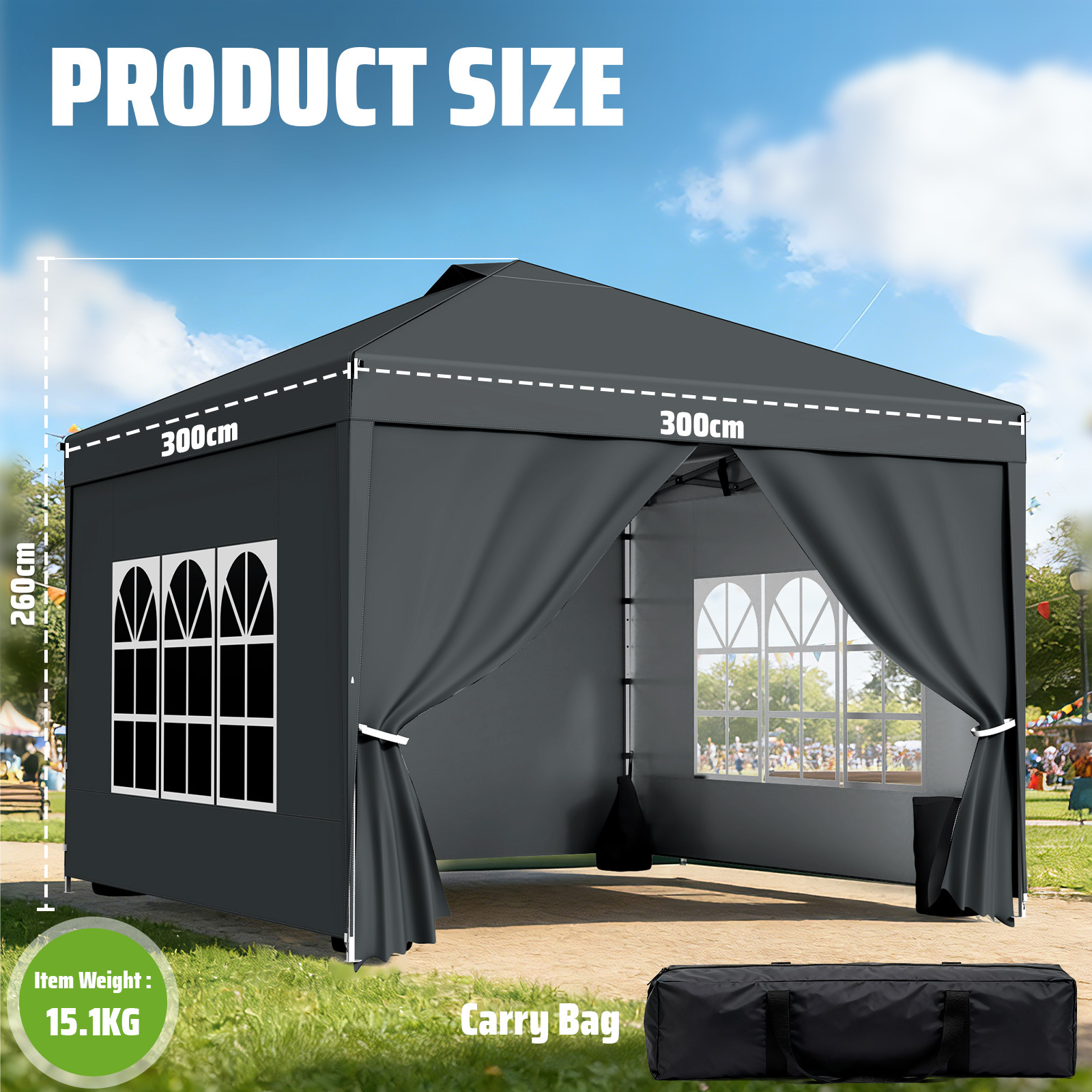 Pop-up Gazebo With 4 Detachable And Carry Bag, Sturdy Frame, Ideal For Garden, Terrace, Camping, And Parties In White, Dark Green, , And Silvery Gray