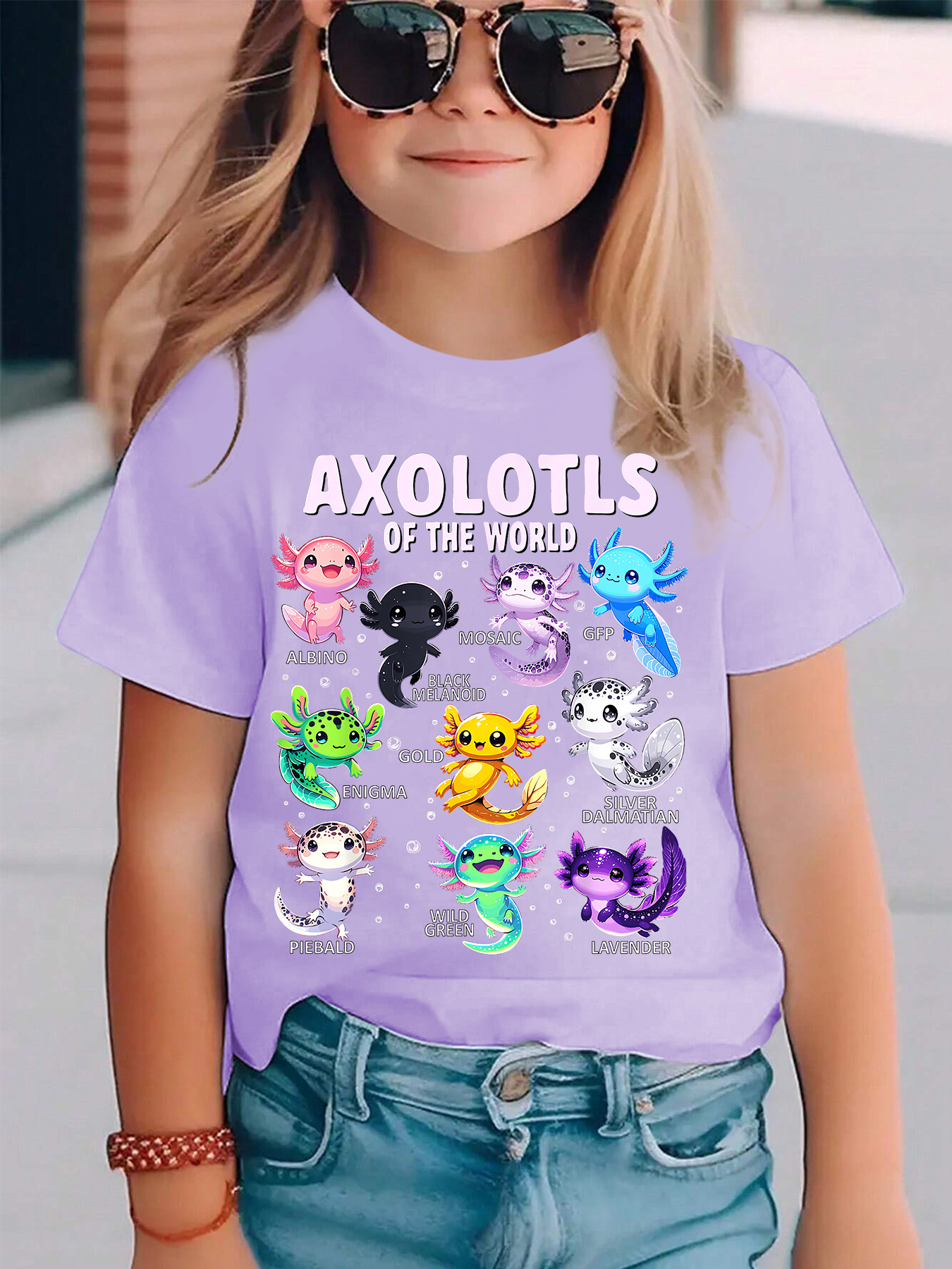 Girls T-Shirt Axolotl Cartoon Designs Casual And Versatile Top Summer Fashion Short-Sleeve for Featuring Various a DX5080