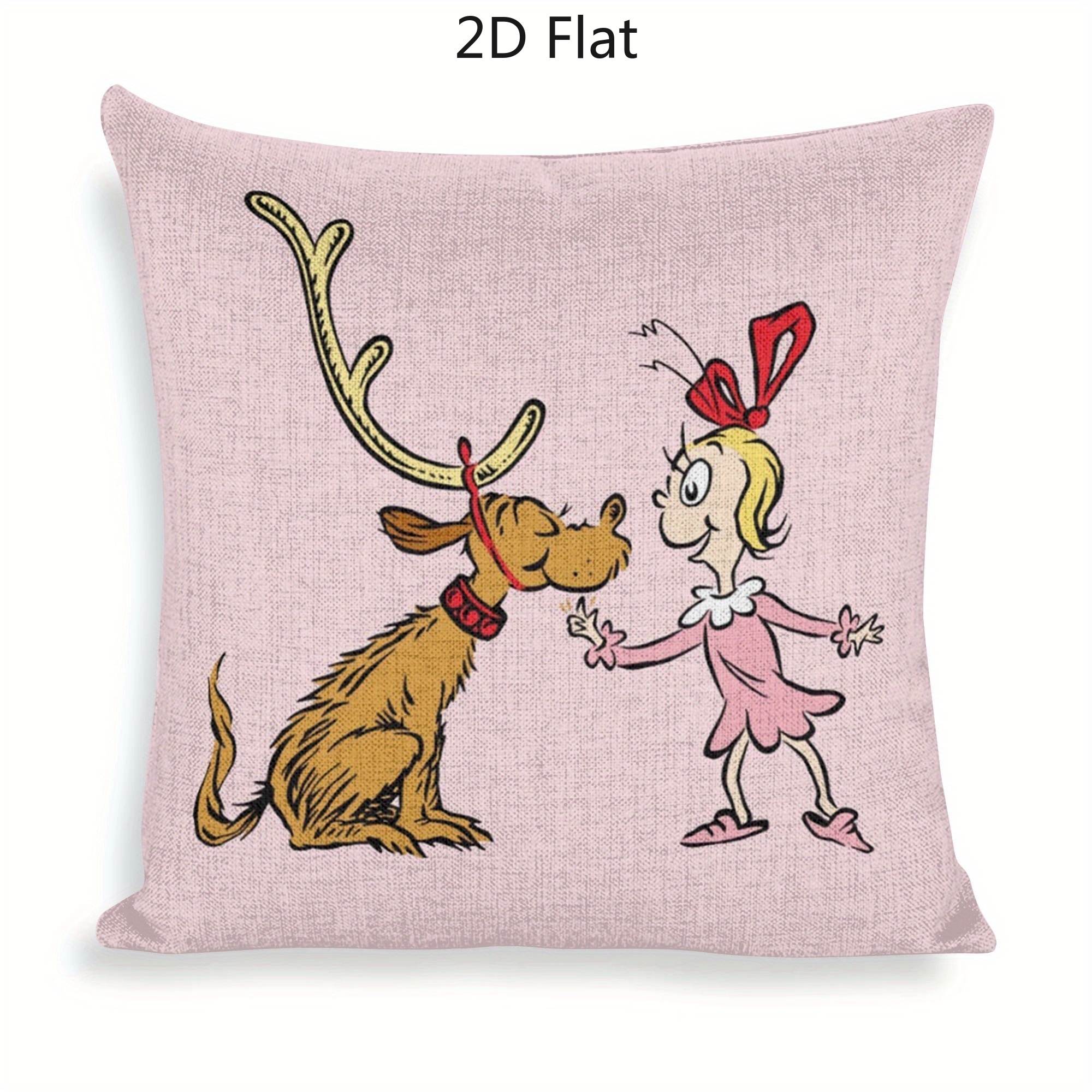 TEMU 2D Plat - 2D 1pc Fond Rose Clair Noël et Rénard Max Taie d'Oreiller de Dessin Animé, Impression 2D Plate, Broderie Non Réelle, Livre de de Noël