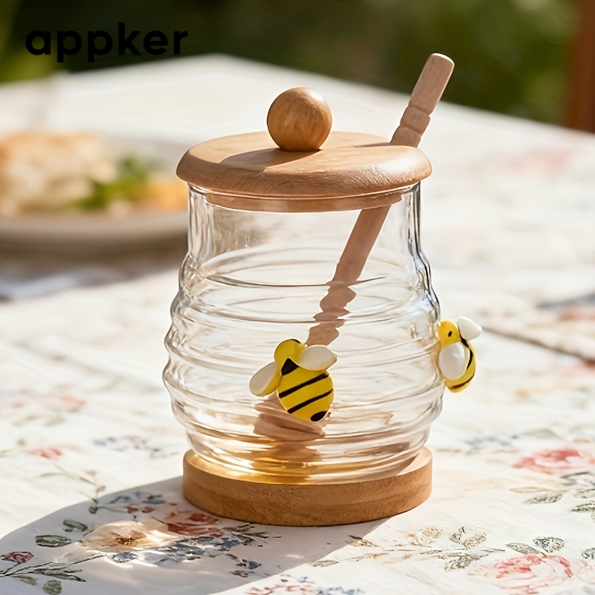 TEMU Set de bocaux de conservation en verre APPKER , récipient à miel avec bâtonnet mélangeur et sous-verre, organisateur d'épices et de miel de