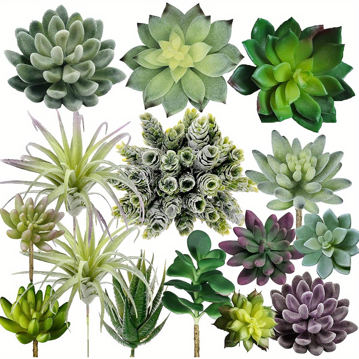 Image of 15pcs Assorted Artificial Succulents Plants, Unpotted Small Green Succulents For Home Office Room Tabletop Decor, Garden Floral Arrangement Indoor Outdoor Spring Summer Decoration