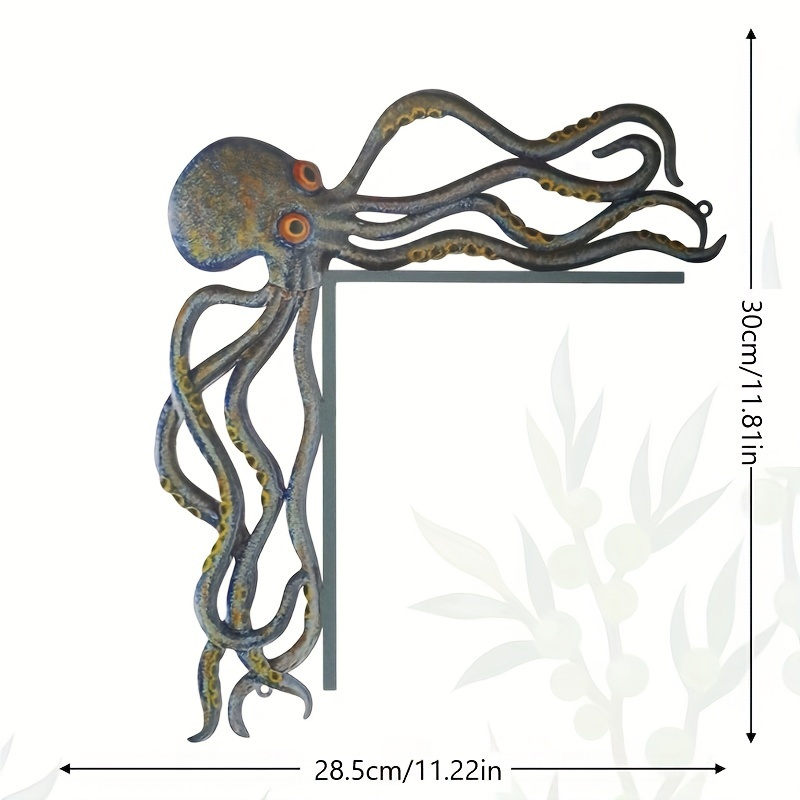 Image of Metal Octopus Wall Art - Solid Pattern, Animal Theme, Easy-to-hang Decor For Bathroom & Indoor Spaces, Perfect For Weddings & Christmas, Vintage