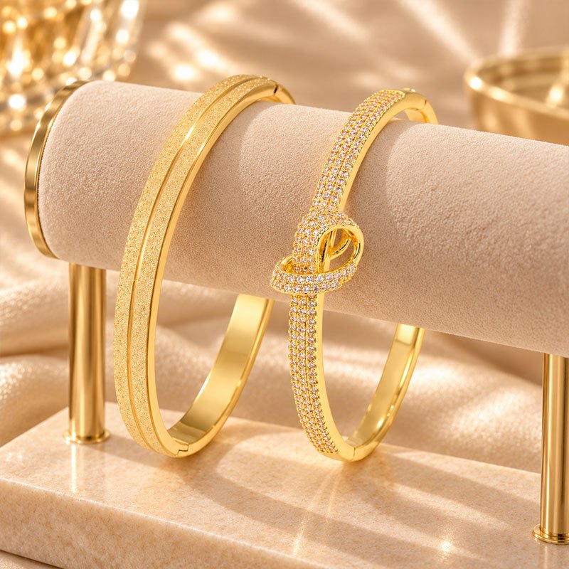2pcs Women's Unique Double-Line Matte Bangle Bracelet Set