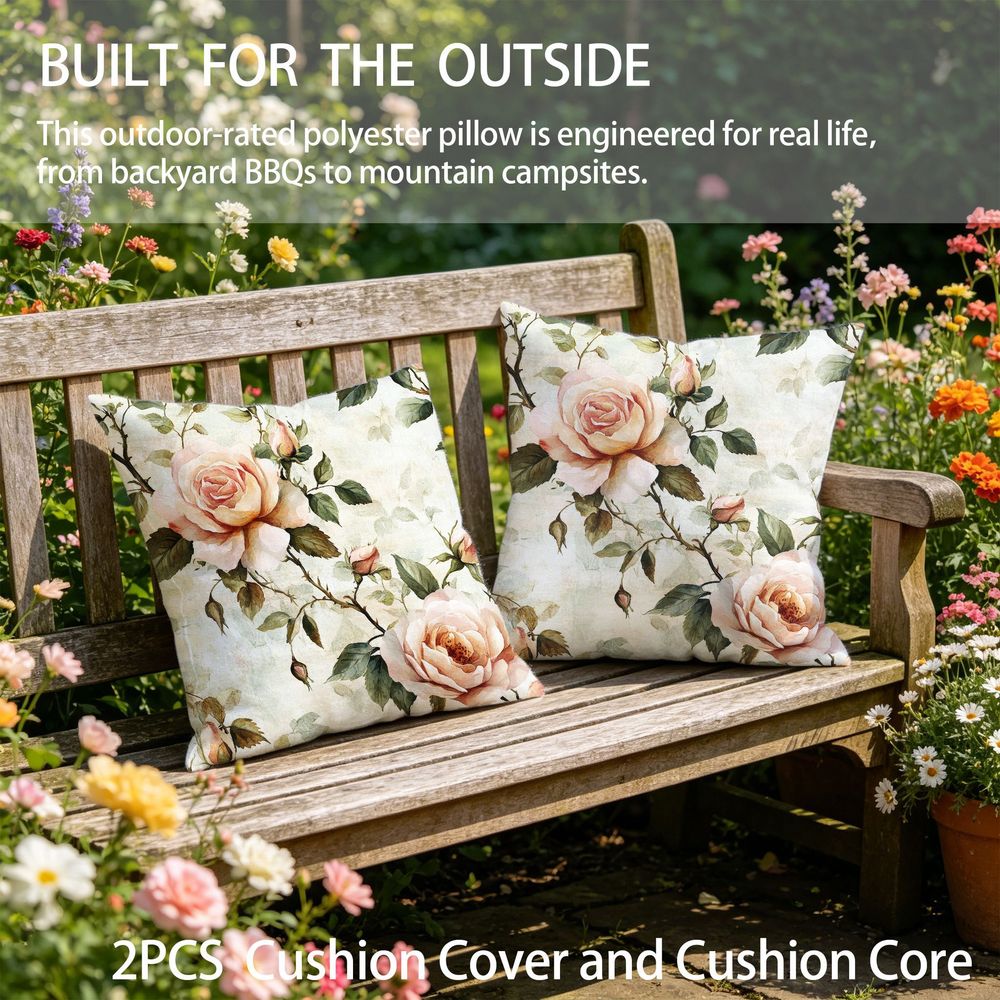 Outdoor Pillows 2pcs Set with InsertAbstract Watercolor Botanical Print Outdoor Cushion, Artistic Floral Aesthetic Design, 17.72inch Square Pillow with Insert. Versatile for Patio, Garden, or Living Room Decor. Features Durable Weather-Resistant Fab