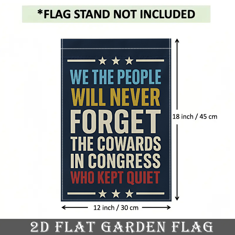 TEMU 2d Flat - 2d Flat - A 2d Flat Banner Featuring A Single Patriotic Garden Flag In Blue, Yellow, White, And Red, With ' Will The Cowards In Who