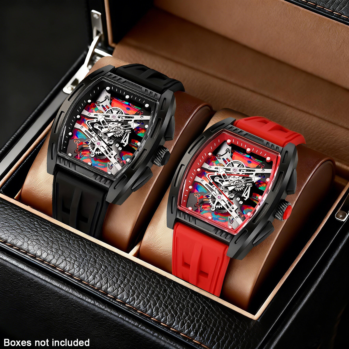 2pcs Men's Barrel-Shaped Quartz Wristwatch Set, Stylish Gift