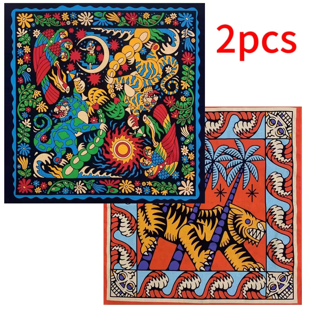 Set Of 2 Cotton Bandanas Featuring A And A , Perfect For Hip Hop Fashion. Ideal For Outdoor Cycling, Headscarves Can Be Used As Face Covers While Riding Motorcycles. Make Great Additions For H