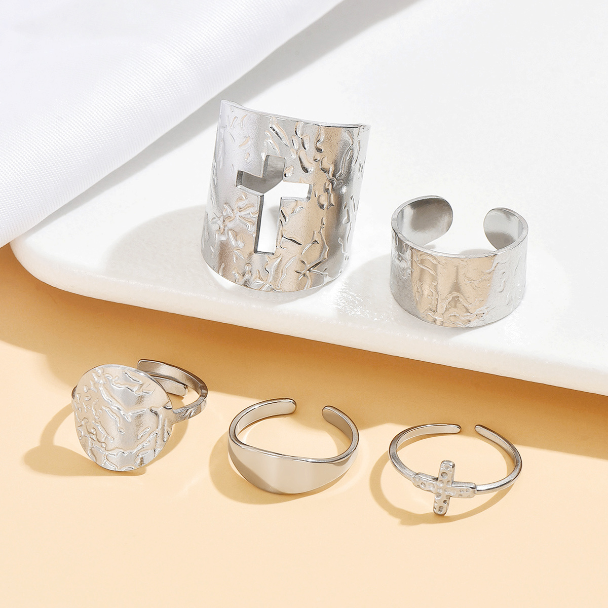 5pc Vintage-Style Open Rings with Irregular Geometric Shapes