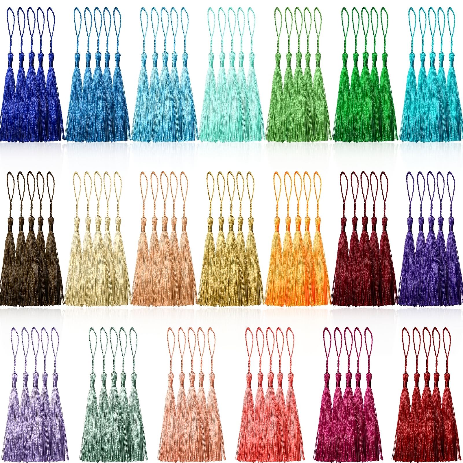 E-shop 120 Stück Mini-Quasten mit Ringen - 5-Zoll Polyester-Quasten geeignet für Lesezeichen, Schmuckherstellung, DIY-Basteln - 20 lebendige Farben,