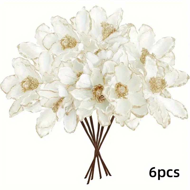 TEMU Set Of 6 Faux Poinsettia Flowers With Glitter, Perfect For Decorating Christmas Trees, Wreaths, And For Use Celebrations, Weddings, And Home