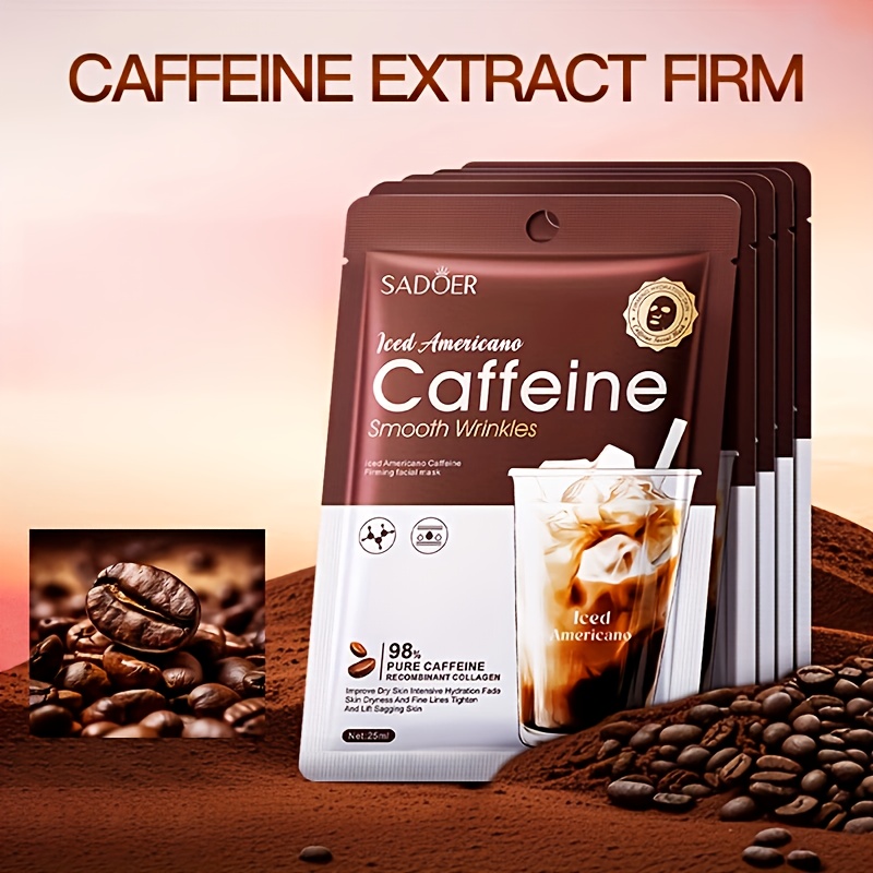 6pcs Coffee Mask Sheets with Pure Coffee Extract and Caffeine - Latex-Free Formula, Non-Greasy, Suitable for Sensitive/Dry/Combination Light Beige, Light Beige - Boosts Collagen Production, Tightens Pores, Instant Brightening - -Off Coffee Bean