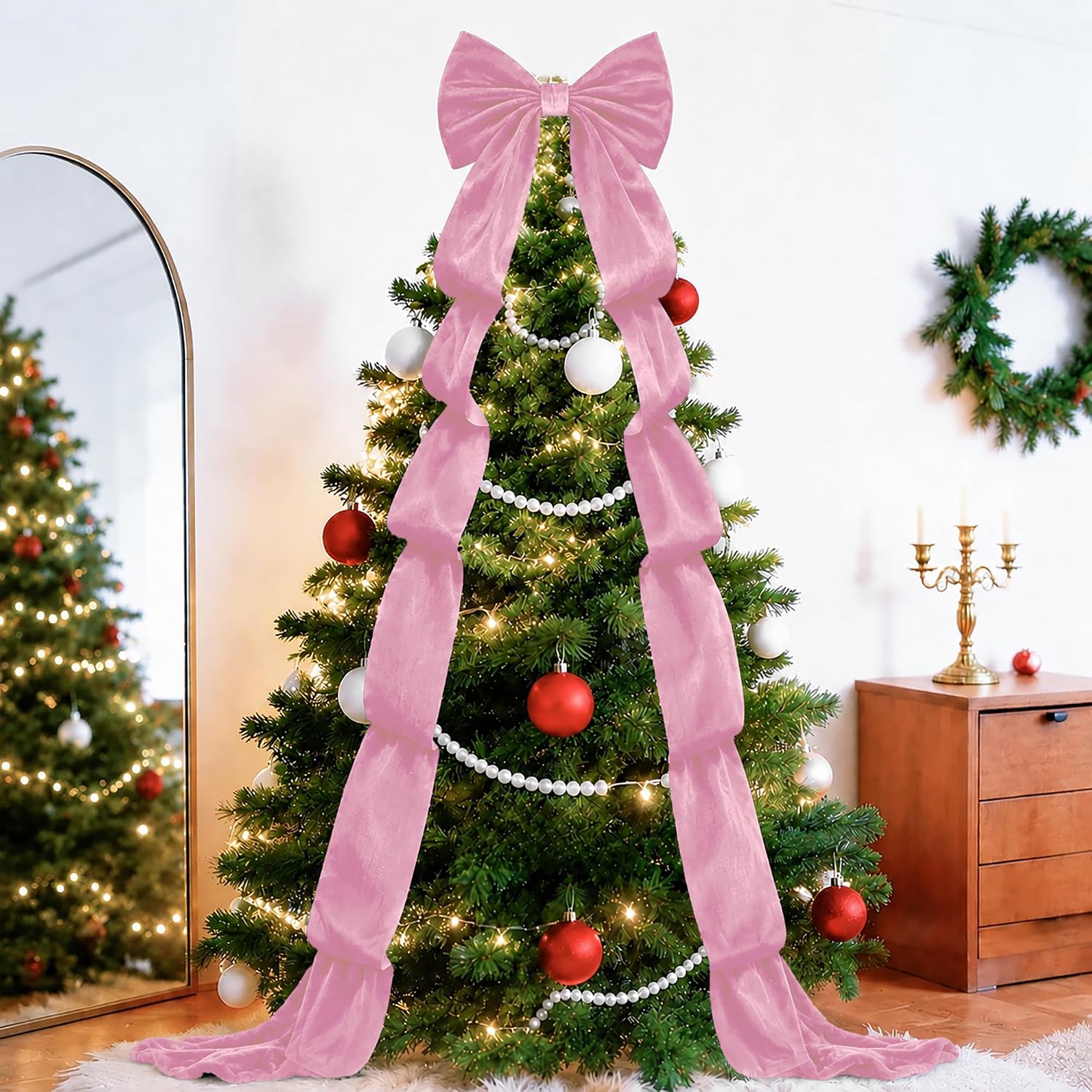 TEMU Natalizio Grande, 42 x 200 cm, per Albero di Natale, Decorazione per Albero di Natale con Nastri Lunghi, per Porte d', Muri, Ghirlande,