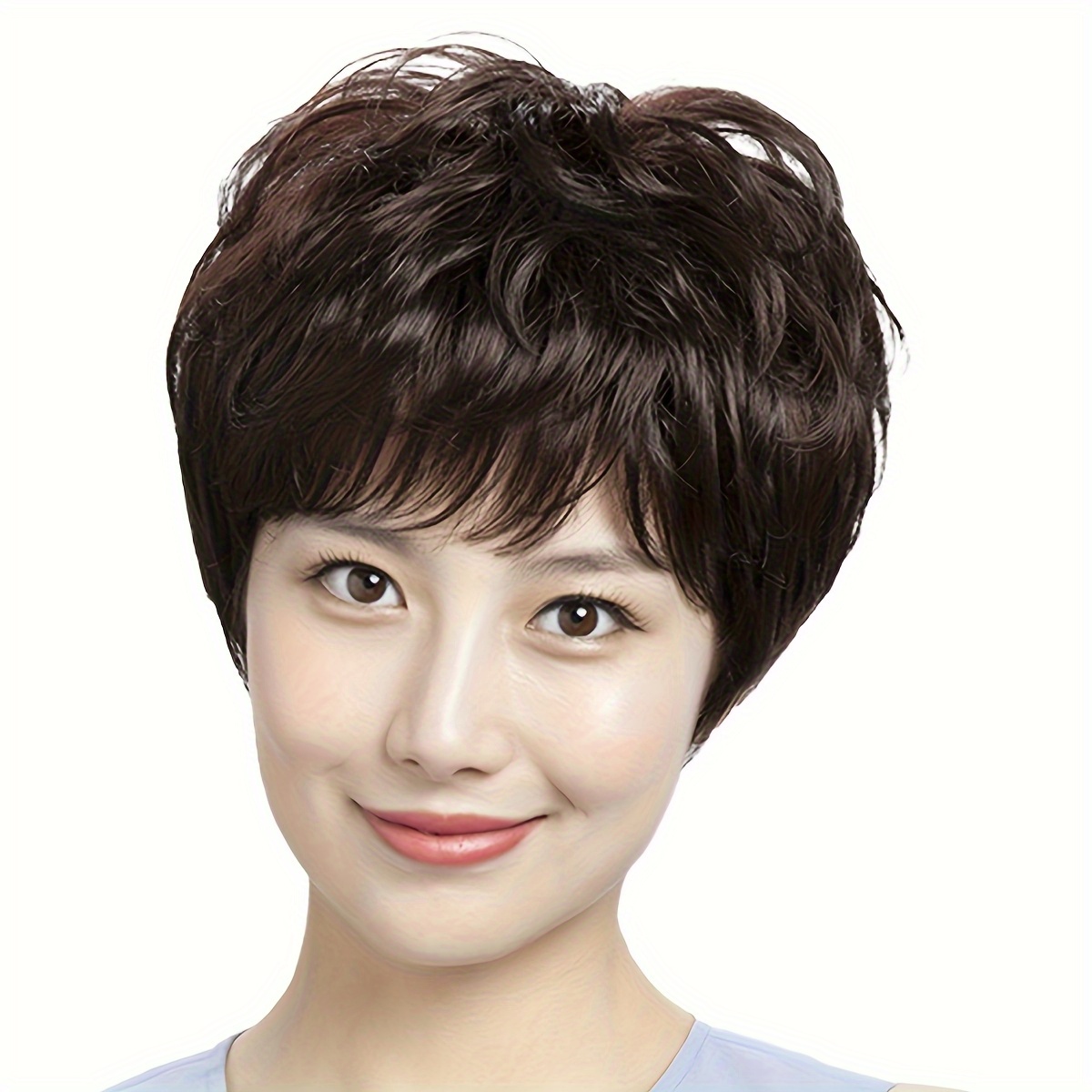 TEMU Women's Short Dark Brown Wig - Elegant And Stylish Women's Short Cut Wig, Easy To Style Synthetic Hair, Everyday Wear, Business Trips, Holiday