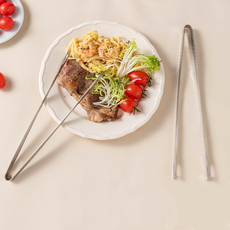 TEMU 2pcs S+l Silvery Stainless Steel Multifunctional Bbq Tongs, Bread Tins And Ice Cube Tongs- Suitable For Grilling, Baking And Camping, Ideal For
