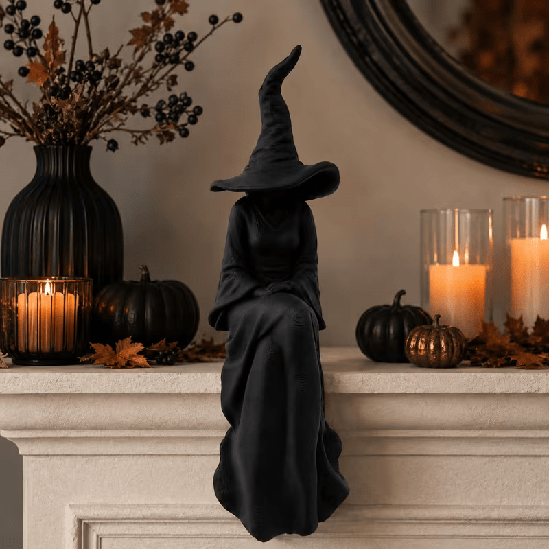 Image of Dark Gothic Sitting Faceless Statue, Aged Plastic Wall Mount Figurine, Mysterious Home Decor, Multi-scene For Bookshelf Entryway &