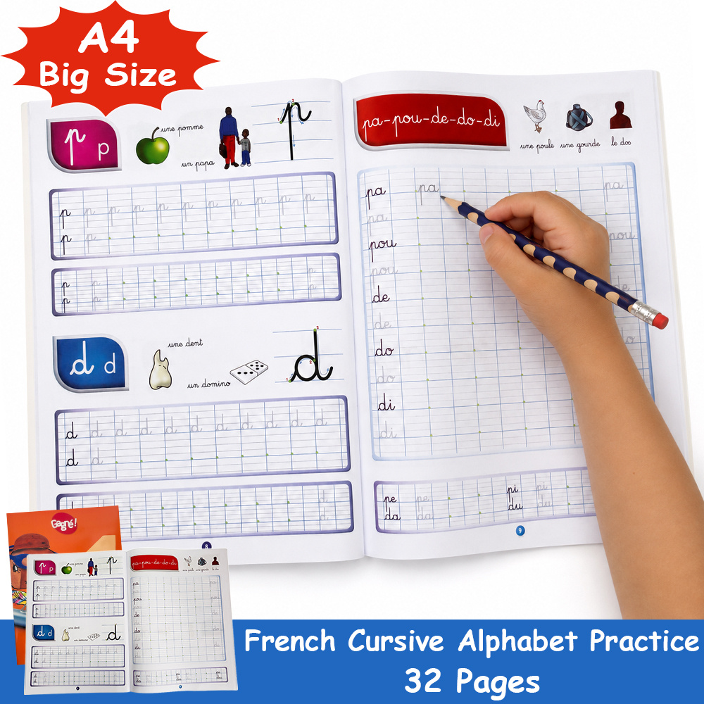 TEMU Cahier d'exercices de base d'écriture cursive française, Cahier 'Écriture Cursive Française', Tracé des lettres de l'alphabet, de l'écriture de