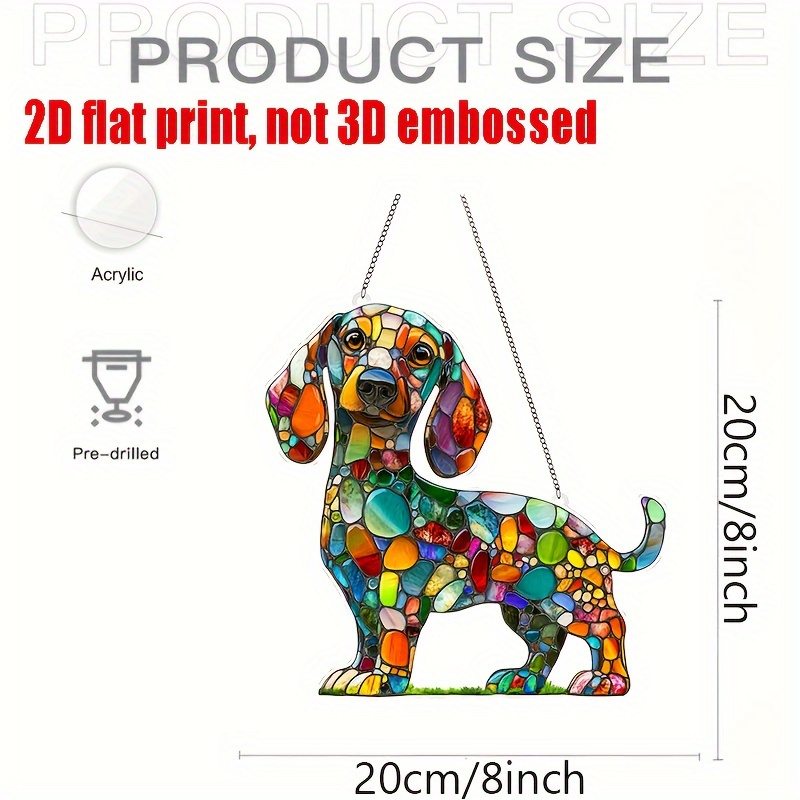 TEMU 2d Flat, 2d Acrylic Flat Printing, 1pc Vibrant Dachshund Acrylic Suncatcher, Colorful Mosaic Dog Wall Decor, Suitable For Hanging On Indoor