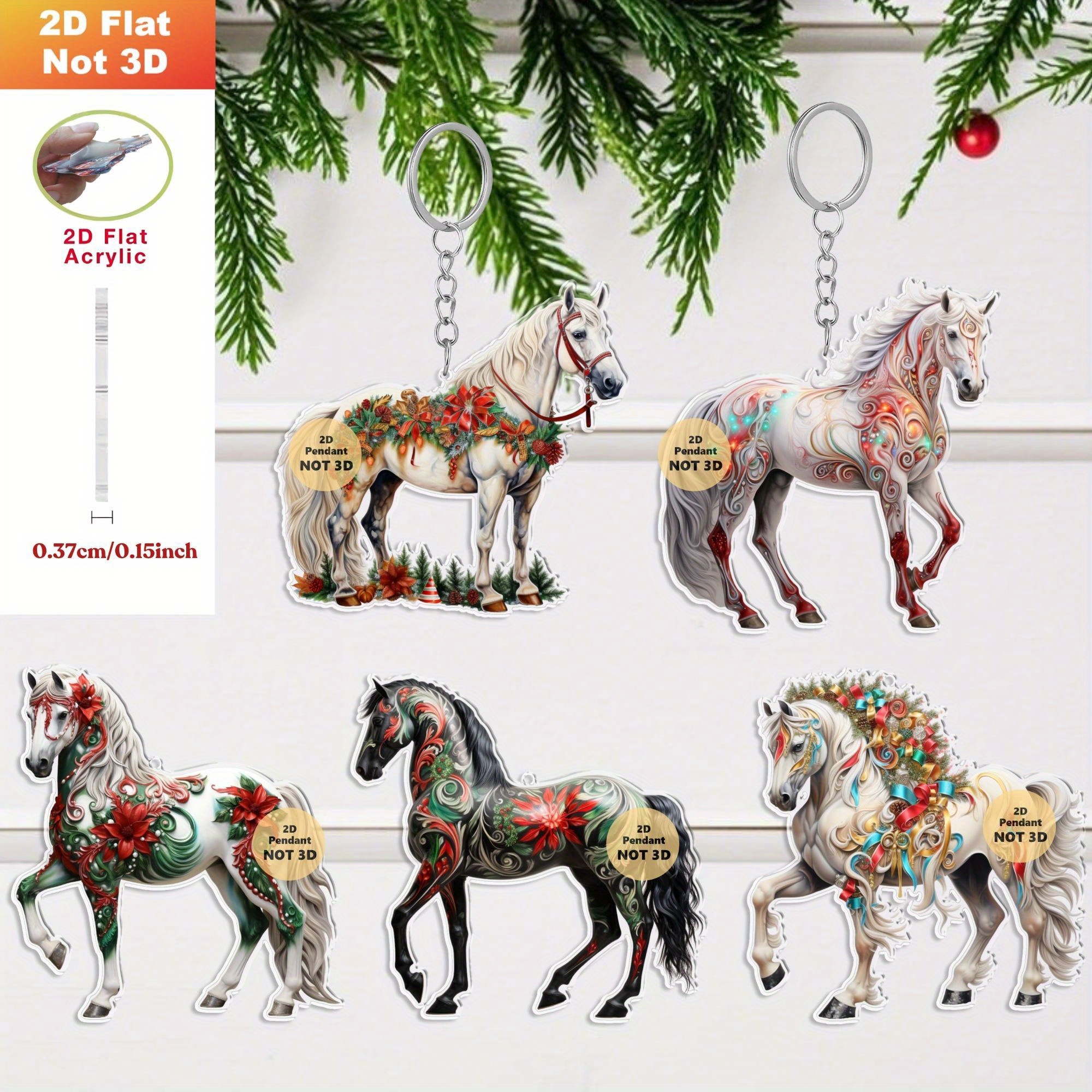 TEMU 2d Flat, 5pcs Festive Christmas Chains- Decorations For Backpacks, Car Rearview Mirrors, And Christmas Trees- Perfect Christmas Gifts For Horse