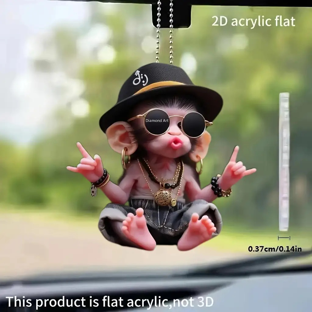2d flat cute monkey face hanging ornament 2d flat acrylic car accessory keychain pendant with backpack for christmas tree decoration gift valentines christmas monkey key decorations 2d flat