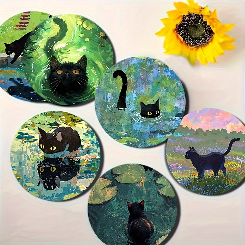 TEMU 6pcs Adorable Cat-shaped Coasters Suitable For - Wood Drink Pads, Hand-washable Non-slip Kitchen & Table Protectors With Cute Kitten Paws, For