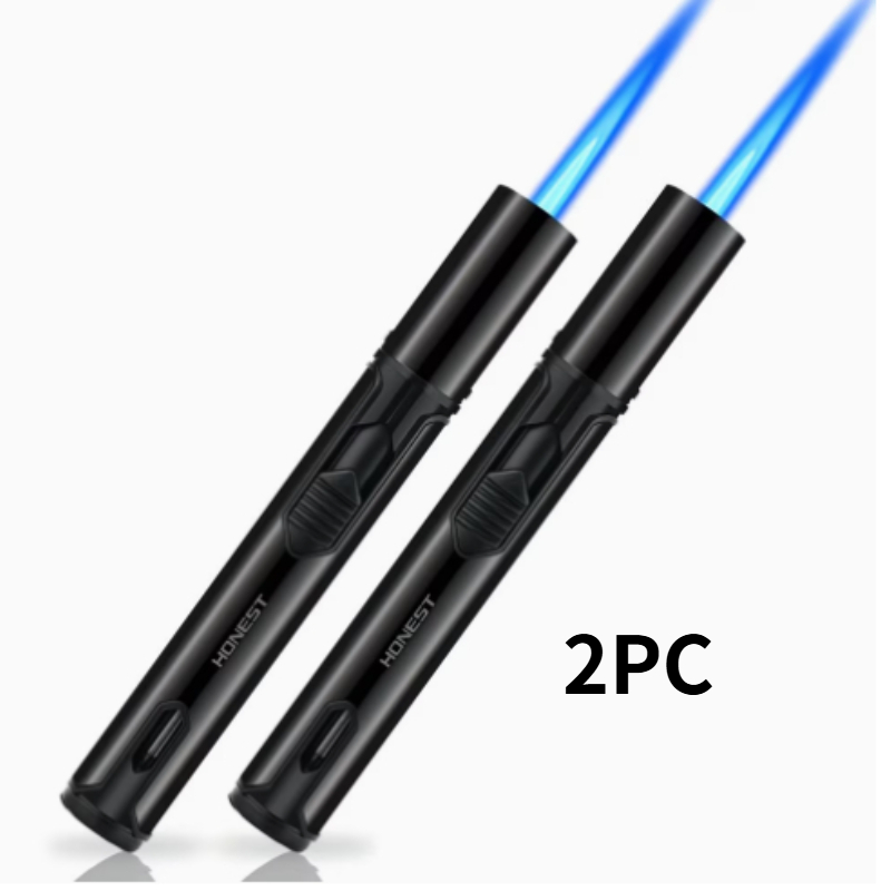 TEMU 2pcs Windproof Refillable Butane Lighters Suitable For Outdoor, Adjustable Jet Flame Lighter With Fuel Level Window & Long Straight Torch, Pen