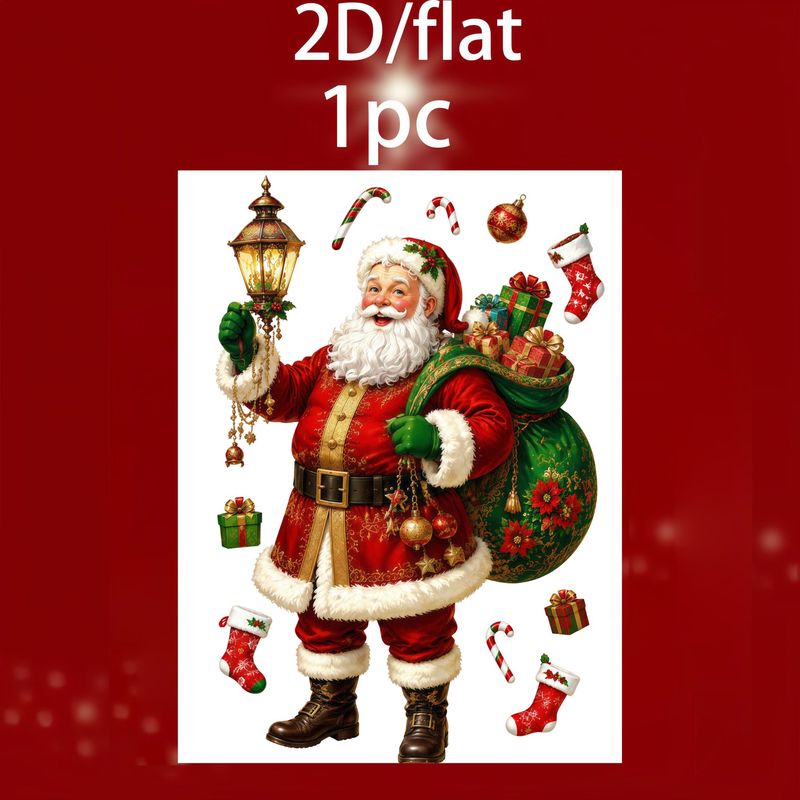 TEMU 1pc, New 2d Flat Static Window Cling, Vintage Santa Claus Pattern, Hand-drawn Style Christmas Stocking Gift Box Decoration, Suitable For Room,