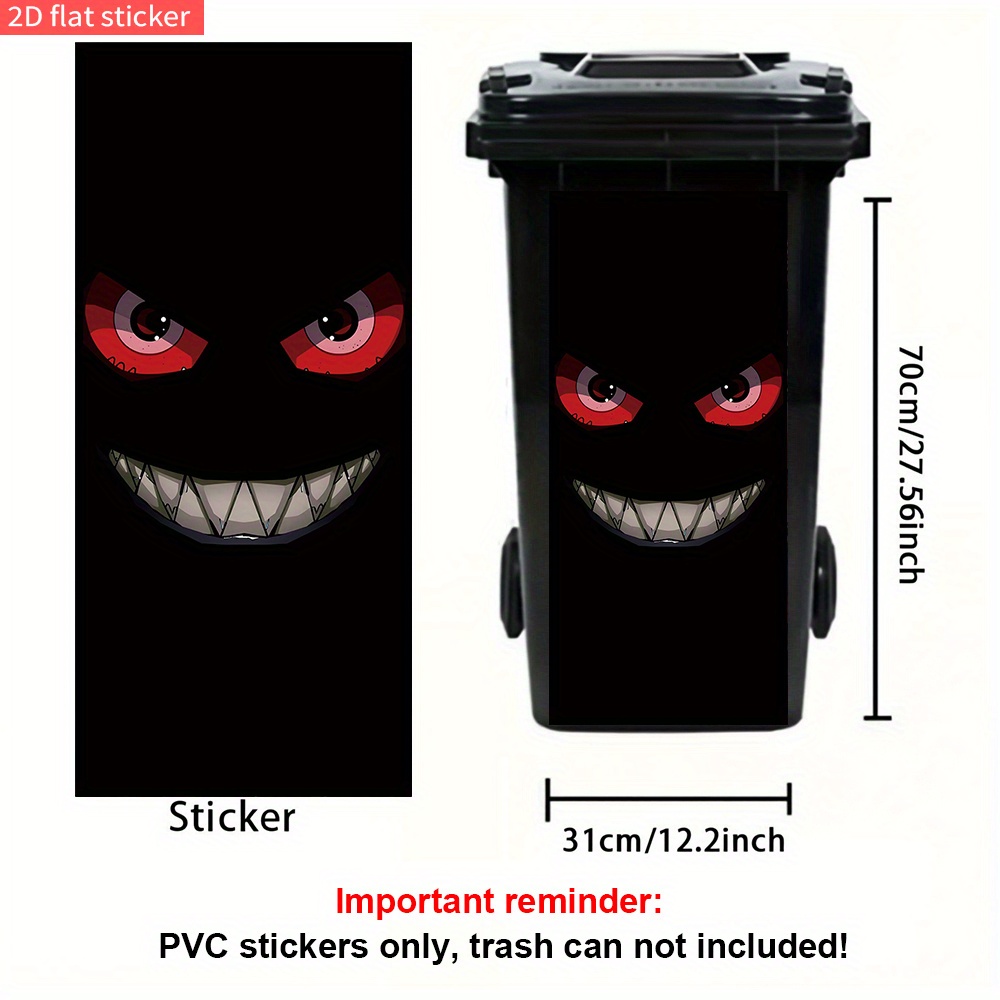 Image of 1pc, Evil Smile Face Theme, Trash Can Sticker, 2d Flat Holiday Party Decoration, Halloween Self-adhesive Pvc Decal, Waterproof For Outdoor Use, Suitable For Garbage Bins, Walls, Kitchen Decor, 2d Flat