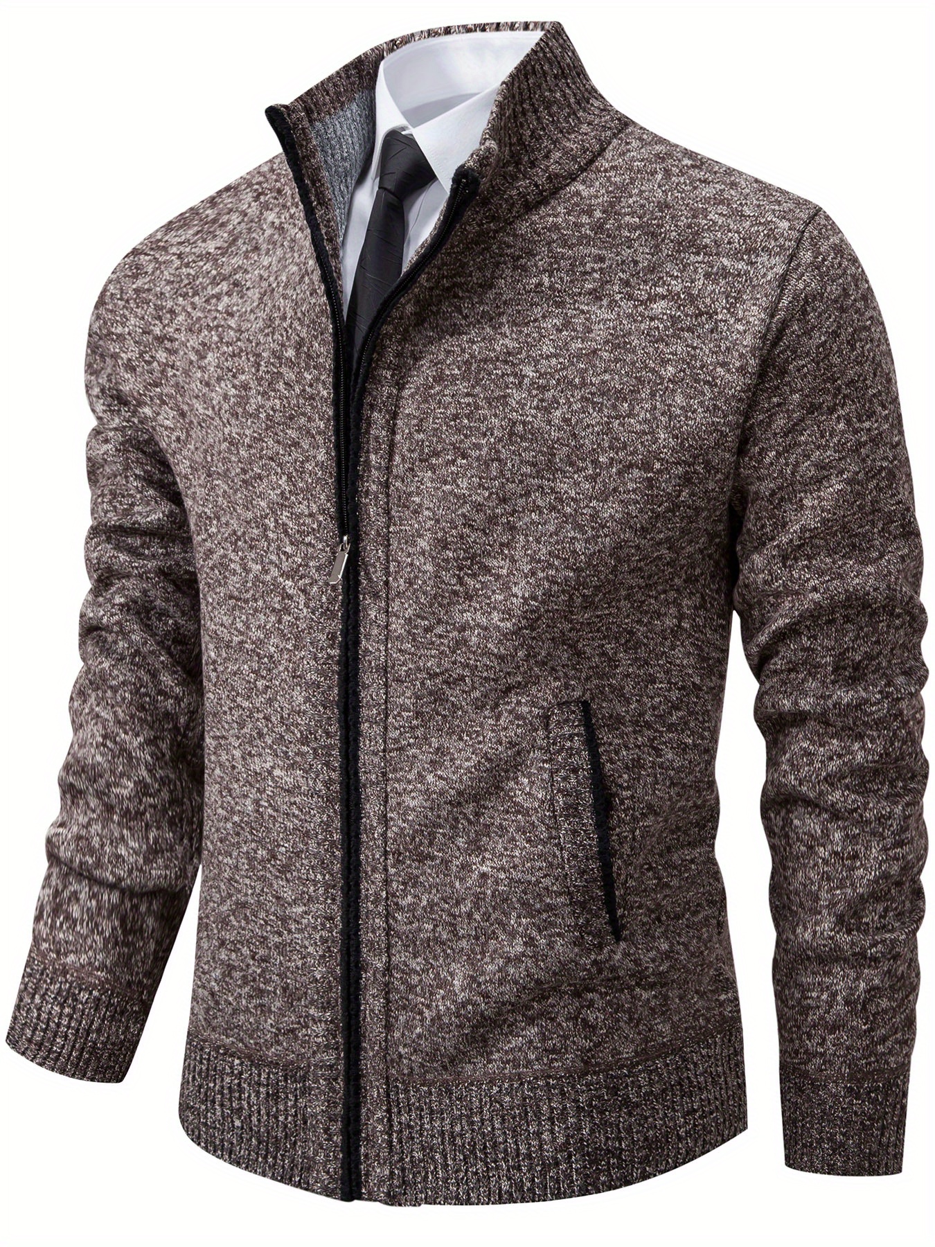 mens fleece cardigan knit sweater fashionable stand collar Temu