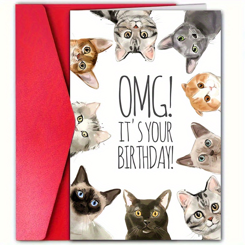 

1pc Whimsycat Birthday Greeting Card With Envelope, 12cm X 18cm, Cute Cat Design, Universal Recipient, Paper Material, Family, Friends, , Lovers, Christmas, New Year &