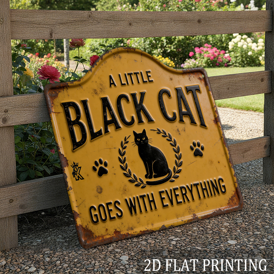 TEMU 2d Flat - [2d Flat] 1pc, Black Cat Sign, Kitten Sign, Plaque, Outdoor Decor, Wooden Plaque, , Courtyard Sign, Yard Decoration, Porch Decoration,